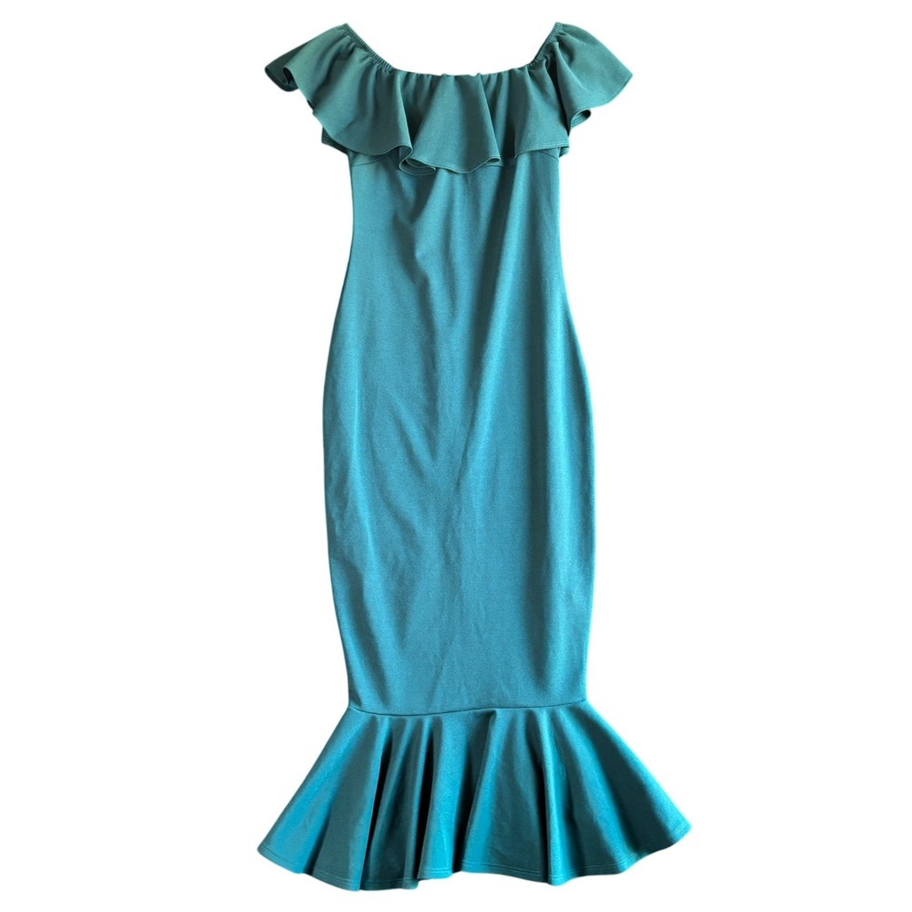 Fashion Nova Moments Like This Ruffle Dress Sz Medium Hunter Green Mermaid‎ Midi
